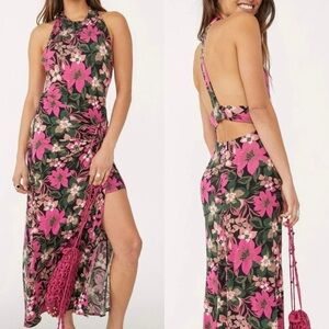 Free People‎ Mimi Floral Print Halter Maxi Dress with Open Back - M